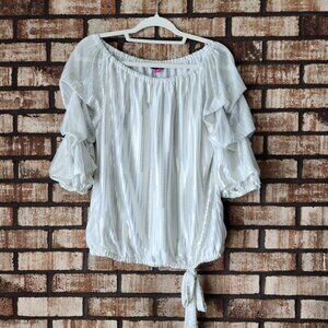 Ladies Vince Camuto Boho Peasant Scoopneck Blouse Cream and Gold, Size M